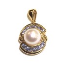14k yellow gold Natural pearl Tanzanite gemstone cluster pendant 2.8g estate — photo 1
