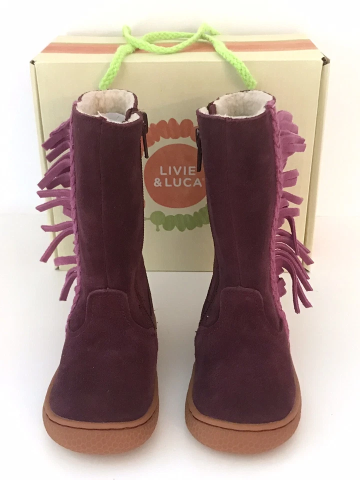 LIVIE & LUCA X Matilda Jane Niñas Botas 4T Gamuza Púrpura Un FRINGE CREMALLERA COMPLETA PANTORRILLA Foto 4 de 4