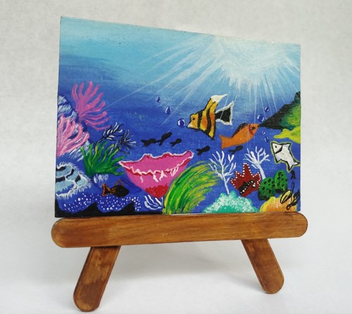 ACEO Original Acrylic Painting UNDERWATER SEASCAPE Miniature Art Card new - Afbeelding 4 van 4