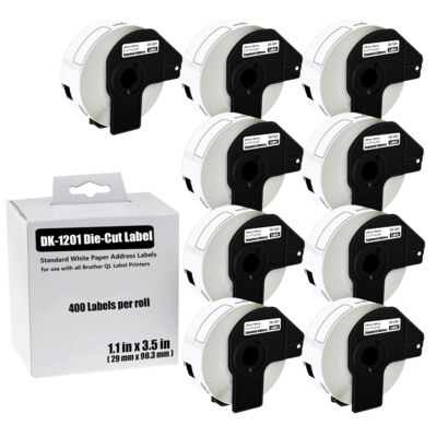 9Rolls 400/Roll Mailing Postage Shipping Labels (1.1''x3.5'') For Brother DK-1201