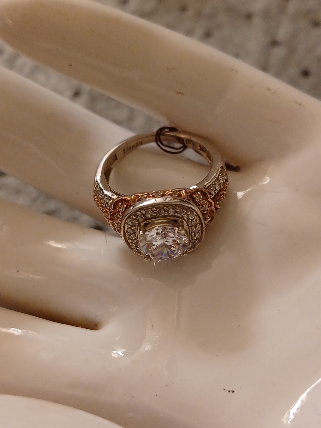 solid silver and multi stone Two tone Ring size 6… - image 3