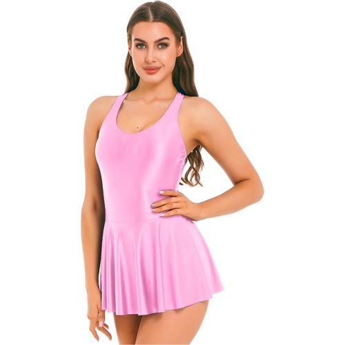 Damen glänzend Minikleid glänzend Faltenrock Turnanzug Badeanzug Sommer Bademode - Bild 42 von 86