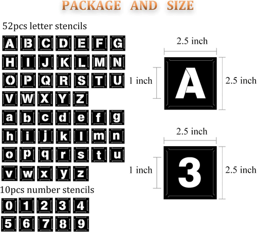 Eage 1 Inch Letter Stencils for Painting, 62 Pcs Reusable Plastic Letter Number - Picture 2 of 12