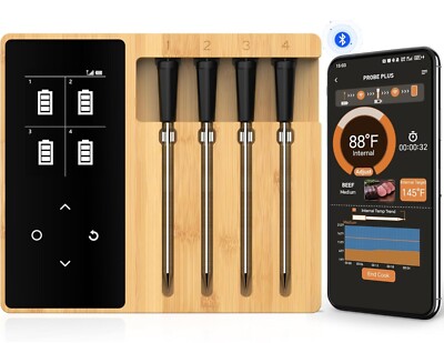 BOTDOYS 4 Probe Wireless Bluetooth Accurate Smart Meat Thermometers-300 Ft Range