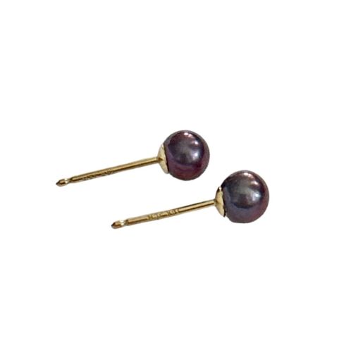 10k Yellow Gold Tahitian Pearl Stud Earrings - Picture 2 of 3
