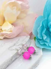 Pink Seaglass Silver Dangle Earrings, Beach Dangles, Gift For Beach Lover, Beach