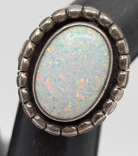 Native American Opal Sterling Silver Navajo Ring Size 4.5