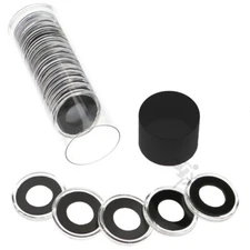Black Capsule Tube & (20) Black Ring 15mm Air-tite Coin Holders for Half Dimes
