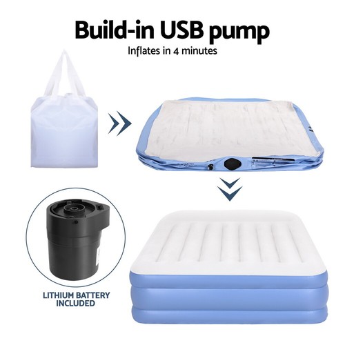 Weisshorn Air Mattress Inflatable Bed Built-in Pillow Pump Queen Air bed 46cm - Picture 7 of 8