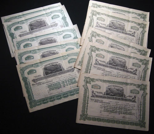 1916 - 1919 TEN WASHINGTON STATE STANDARD SILVER-LEAD MINING STOCK CERTIFICATES