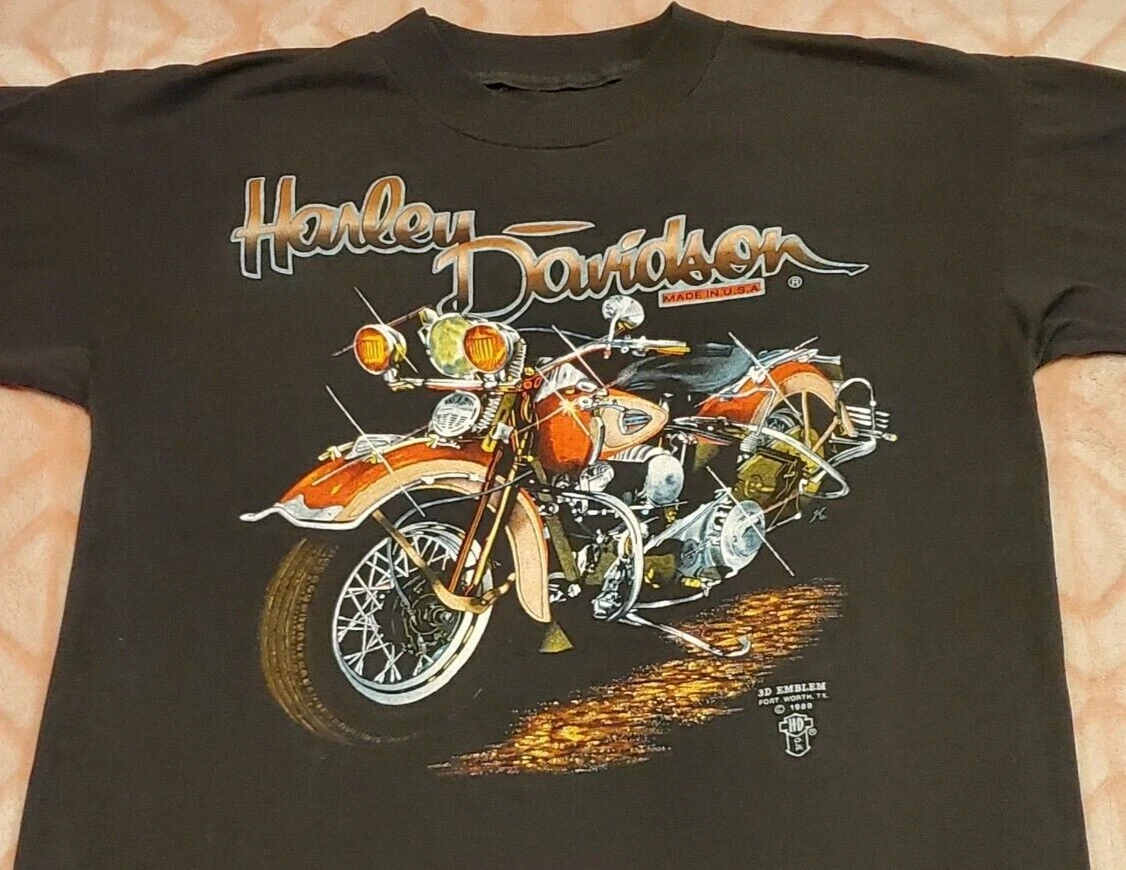 VTG 1989 3D EMBLEM HARLEY DAVIDSON MOTORCYCLE T-Shirt Biker RARE!