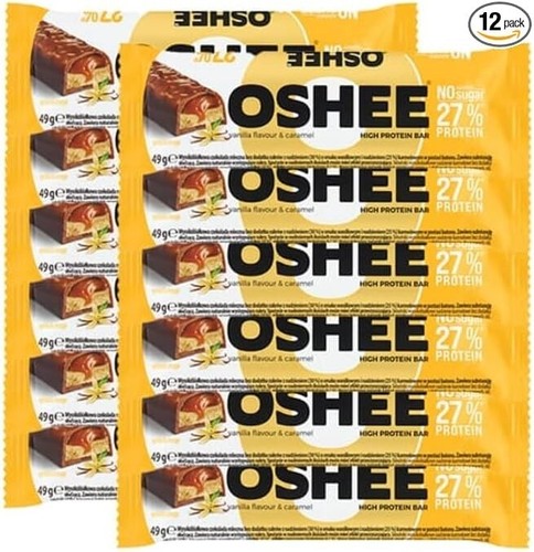 OSHEE High protein Vanilla & Caramel Bars 49g x 12 No Added Sugars health snack - Picture 5 of 5