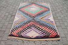 4x6 ft White, Multicolor Handmade Turkish Kilim, Bohemian Vibrant Vintange Rug