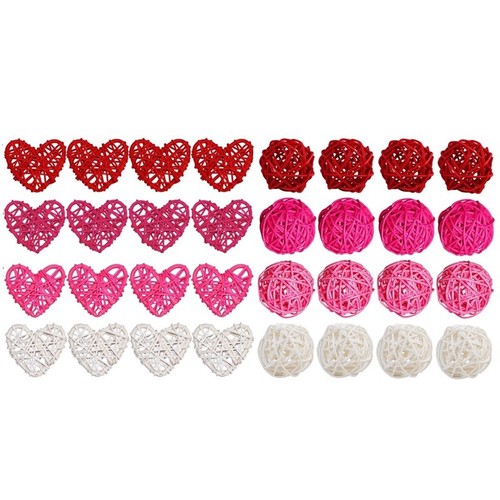 12 Coeurs En Osier Naturel - Boules Décoration Vase DIY - Blanc - 5cm - Pour Mariage, St-Valentin, Maison