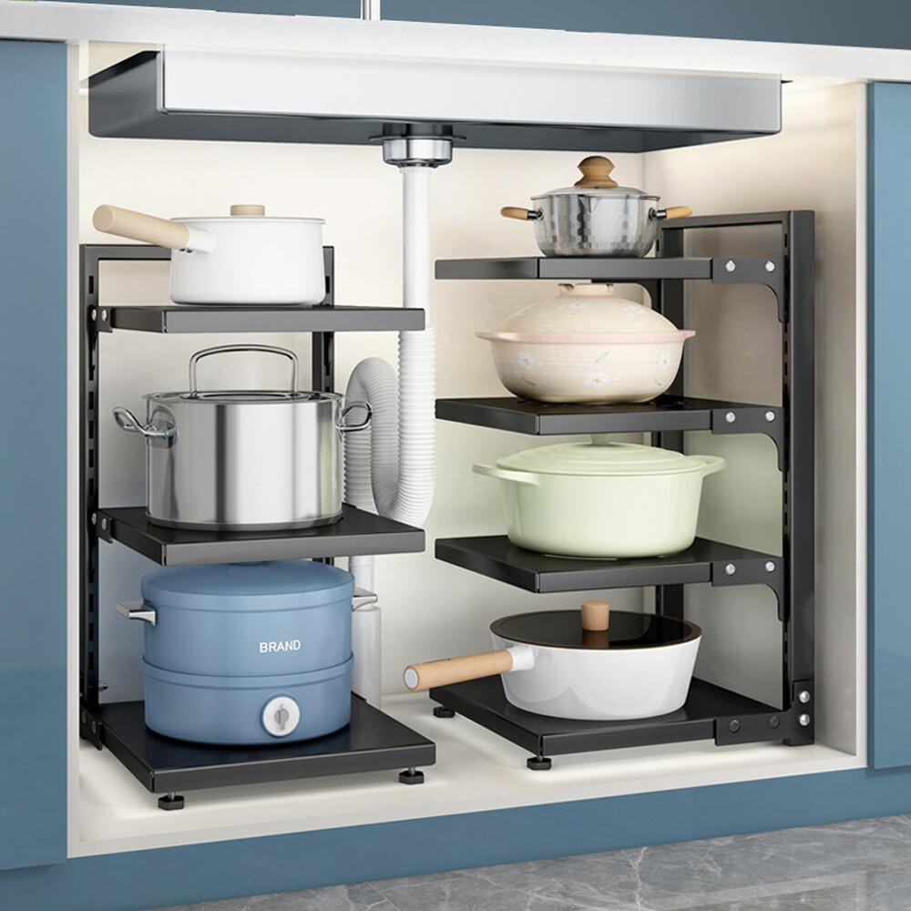 Under Sink Cupboard Kitchen Cabinet Storage Organiser Rack Stand Pan Pot  Holder