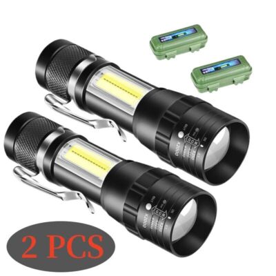 2 Stück Taschenlampe LED Aufladbar USB Super Hell Taktisches Fackel Lumen