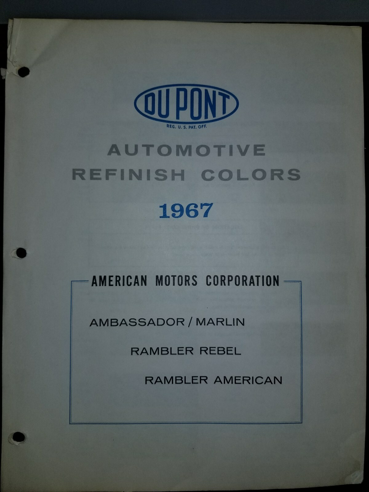 1967 Color Chips Dupont AMC Ambassador Rambler Rebel American