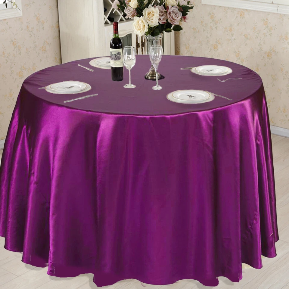 Round Satin Polyester Tablecloths Table Cover Wedding Party Event Home Decor - Image 4 of 4