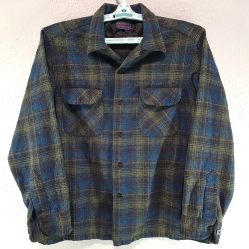 1950s Pendleton 100% Wool Flannel L Blue/Green Vintage Plaid Button Up NEW USA - Picture 4 of 21