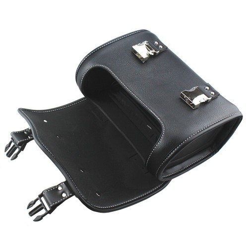 Black Motorcycle Fork Bag Storage Tool Pouch PU Leather Saddlebag Old School ATV - Picture 8 of 10