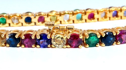 11.80ct Natural Sapphire Ruby Emerald Amethyst Tennis Bracelet 14kt Gem Line** - Picture 2 of 9