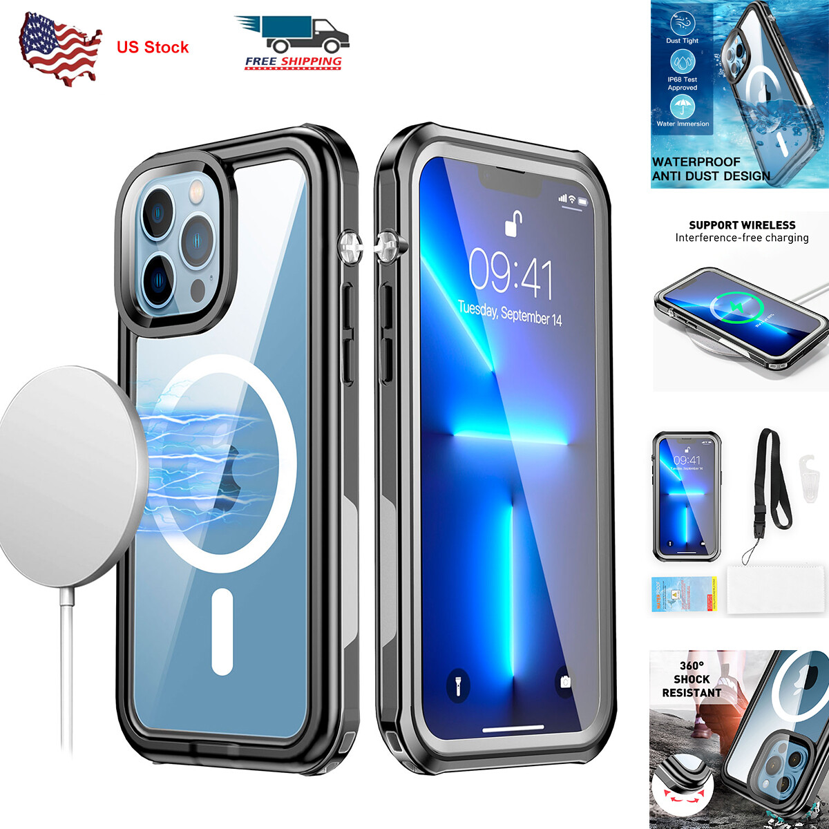 For iPhone 13 14 15 Pro Max MagSafe Magnetic Waterproof Case Shockproof Cover