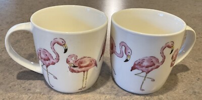 MILLY GREEN DESIGNS LTD :: 2018 Lot/2 PINK FLAMINGO HANDLED 3 1/2  MUGS ENGLAND