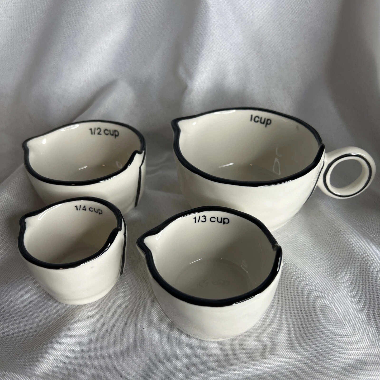Rustic Stoneware Farmstyle Set Of 4 Nesting Measuring Cups (1, 1/2, 1/3, 1/4)