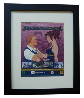 CANIS CANEM EDIT+BULLY+PS2+POSTER+AD+FRAMED RARE ORIGINAL 2006+FAST WORLD SHIP
