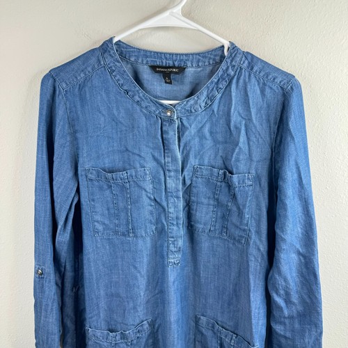 Abito donna Banana Republic a tubino taglia 6 Chambray manica a linguetta casual girocollo - Foto 4 di 7