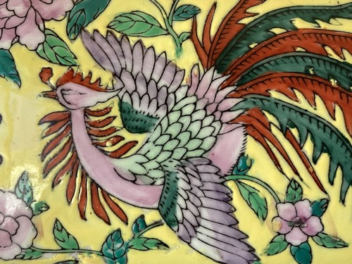 VTG Chinese Porcelain Famille Jaune Trinket Box, Bird-design, 7 3/8" x 3 7/8" - Picture 2 of 9