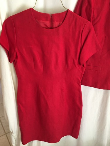 WOMENS NEW RED 100% LINEN LINED 2 PIECE JACKET DRESS SET CAREER SUIT SIZE 6 36" - Picture 2 of 6