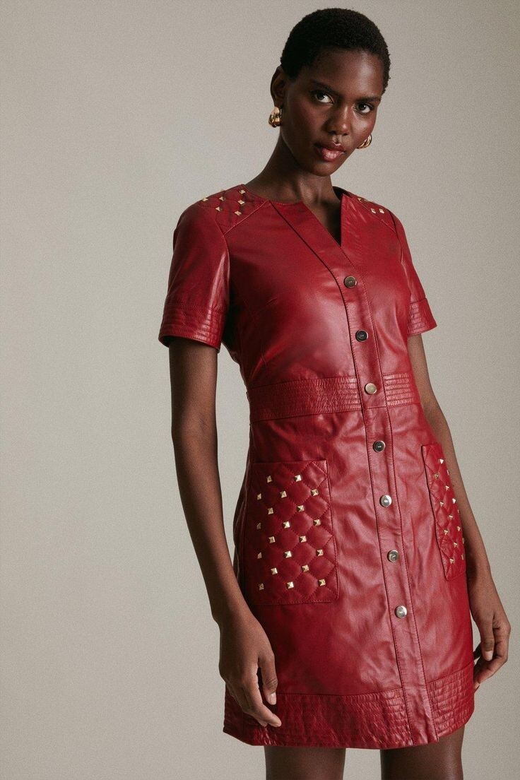 Karen Millen Brick Red Leather Dress for Women