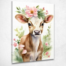 Quadro Per Cameretta Bimbo Bimba, Giovane Mucca Con Corona Di Fiori , bana31 qua