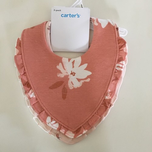 NEW Carters Baby Bibs 100% Cotton Ruffle Edge Floral Teething Drool Bibs - 第 1/10 張圖片