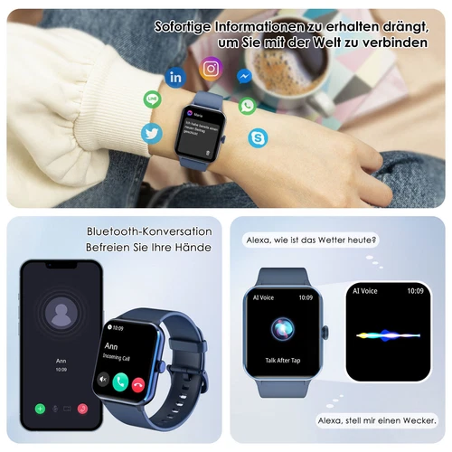 Bluetooth Smartatch für Herren Damen Armband Blutdrucks Schrittzähler Sport-uhr - Bild 3 von 8