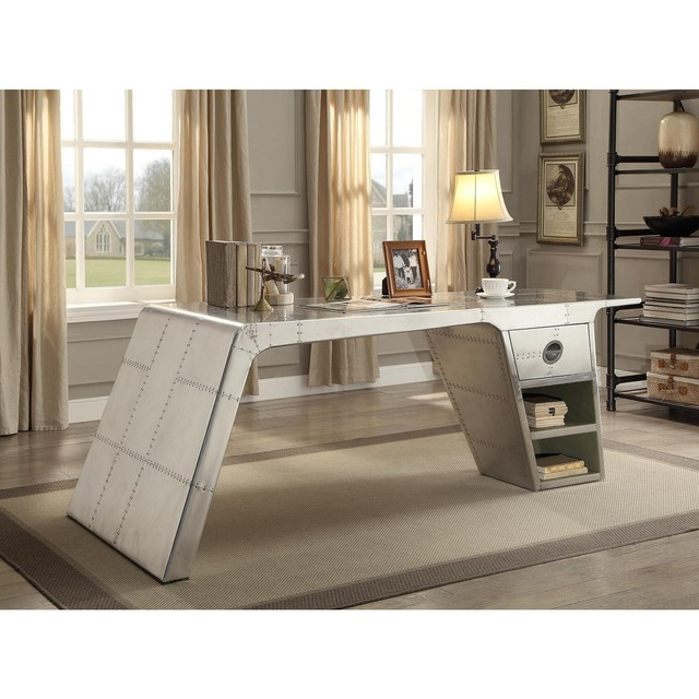 Acme Furniture Brancaster Aluminum Patchwork Desk Silver N A For