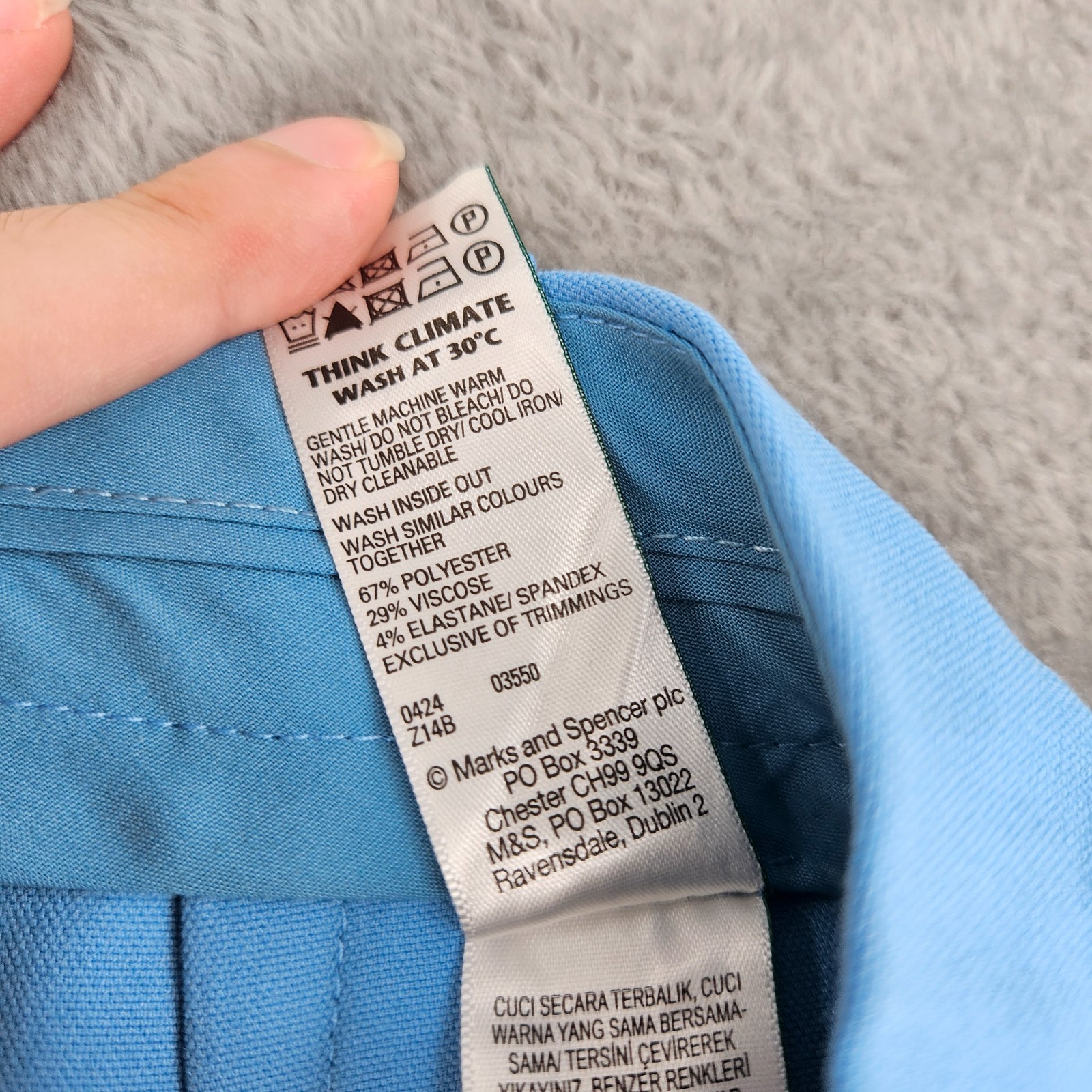 M&S Sky Blue Wide Leg Trousers UK 18 Regular Stretch Smart Office Formal Pants image 7