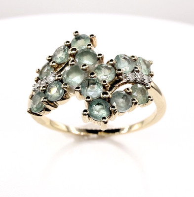 10 kt Gold Farbwechsel Alexandrit Diamant Cluster Ring gepunzt Größe P 1/2