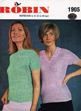 ~Vintage 1971 Robin Knitting Pattern For Lady's Round & V-Neck Lacy Tops ~