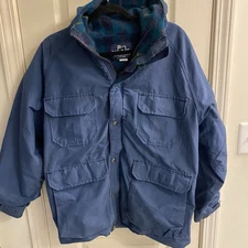 Woolrich Jacket Men's Vintage Blue Quilted Inner Hooded Made In USA Size Large