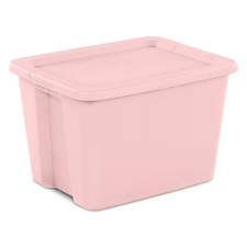 Large Storage Bin, 18 Gallon Plastic Storage Container with Snap-On Lid, Pink