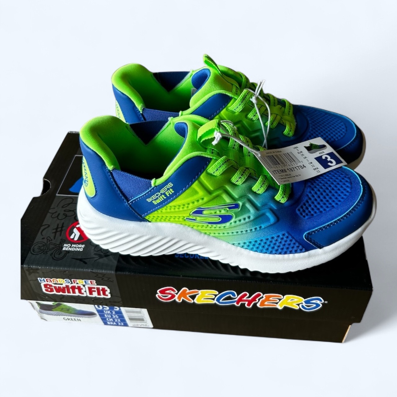 SAOLA Scarpe Skechers Bambini Mani Libere Swift Fit Blu Verde Bambini Taglia 3 22 CM