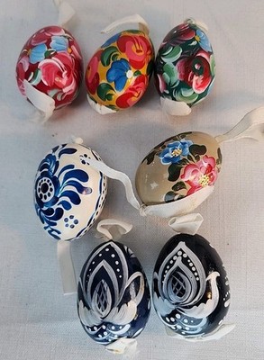 vintage hand painted wooden easter eggs Set of 7