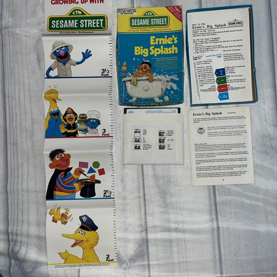 Sesame Street Ernie's Big Splash Vintage IBM PC Game 3.5" Disk 1988 muppets CIB - Image 3 of 4
