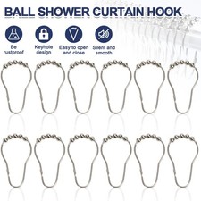 12PC Metal Shower Curtain HOOKS RINGS Double Glide Roller Set for Bathroom