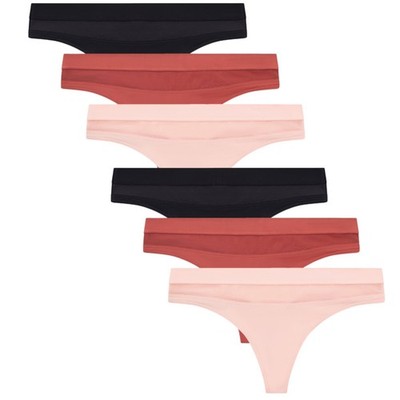 No Boundaries 6Pk Mesh Madness Thong, XS  NWT Black, Brick Orange, Peach