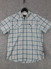 Howler Brothers Western Shirt Mens M Gray Blue Plaid Pearl Snap Short Sleeve