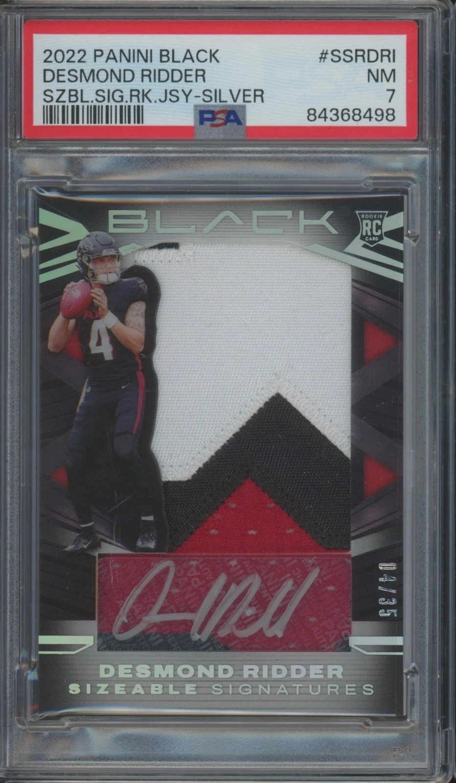 Desmond Ridder Panini Black Sizeable Signatures Rookie Jersey #SSRDRI Silver