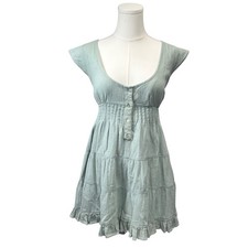 Urban Outfitters Mini Dress Festival Cotton Gauze Green Lace Up Back Boho Sz L